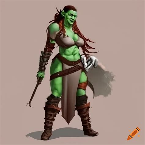 Portrait Of A Fierce Female Half Orc Barbarian On Craiyon