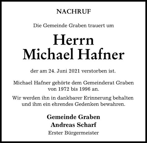 Traueranzeigen Von Michael Hafner Allg Uer Zeitung