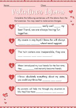 Valentine S Day Idioms Worksheet Activity By American English With Abby