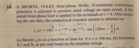 Solved A Mva Kv Three Phase Hz Y Connected Chegg