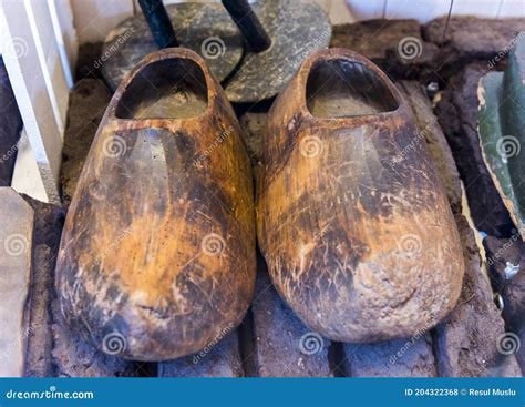 Traditional Wooden Clogs In Clog Museum And Wooden Shoe Workshop At