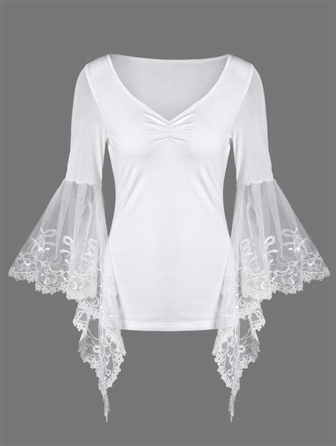 Bell Sleeve Sheer Lace Panel T Shirt 14 53 Usd Lace Top Long Sleeve