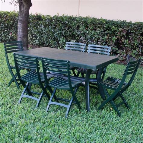 Sunrise Resin Outdoor Dining Set Rectangle 7 Piece Green ISPEVRC7 | CozyDays