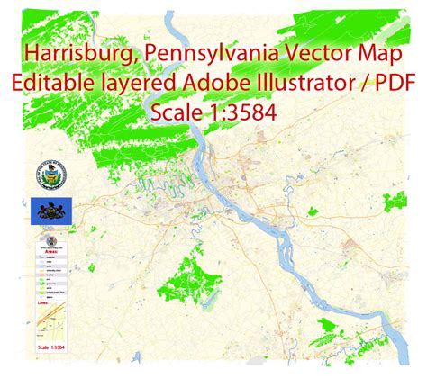 Harrisburg Metro Area PDF Map Vector Exact City Plan Pennsylvania US ...