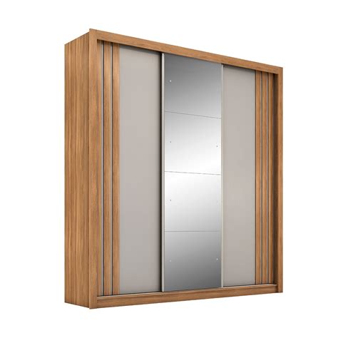 Roupeiro Portas Casal Espelho Metz Amêndola Nude Preto