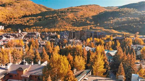 Vail Colorado Amazing Aerial View Of Cityscape At Summer Sunset Stock