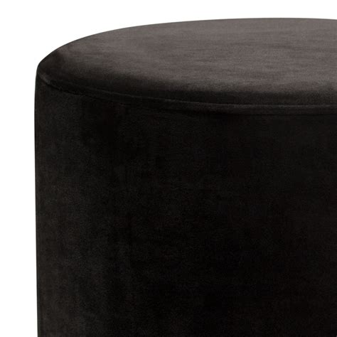 Sorbet Round Accent Ottoman In Black Velvet W Gold Metal Band Accent