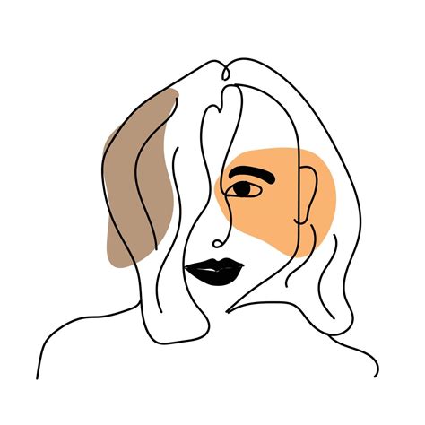 Abstracto Mujer Cara Arte Lineal Dibujo Retrato Estilo Minimalista