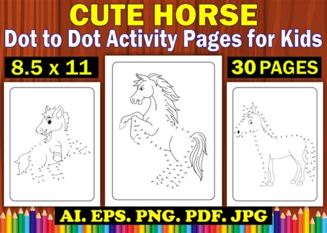 2 Cute Horse Dot To Dot Designs & Graphics