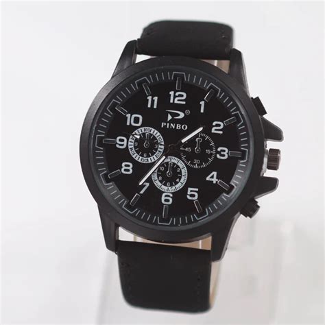 Pinbo Brand Men Outdoor Casual Quartz Sports Watches Leather Strap Army