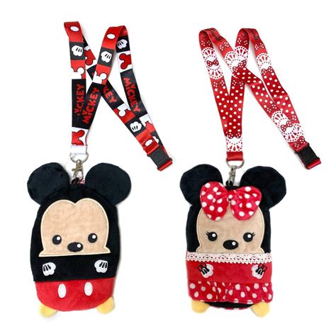 Disney Lanyards With Id Holder And Zip Pouch Mickey And Minnie Mouse