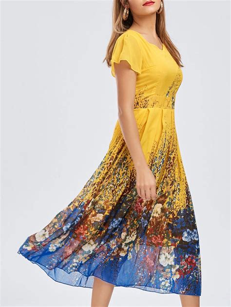 45 Off Casual Bohemian Floral Flowy Midi Dress Rosegal