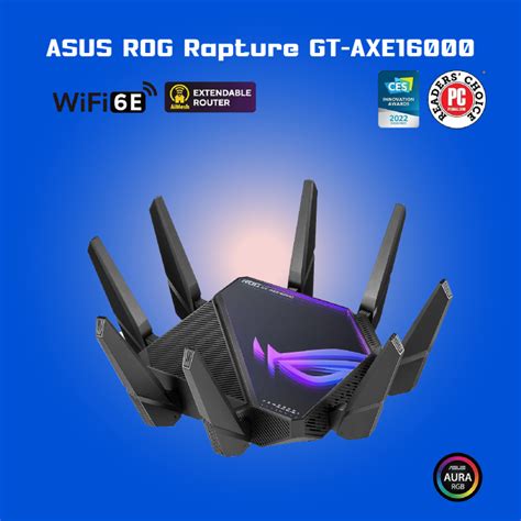 Asus Rog Rapture Gt Axe16000 Quad Band Wifi 6e Extendable Gaming Router