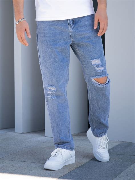 Men Ripped Straight Leg Jeans Mode Homme Jeans Style Décontracté Pour Hommes Vetement Homme