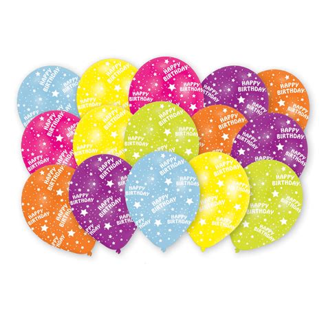 15 Latex Balloons All Round Printed Happy Birthday 27.5 cm / 11 ...