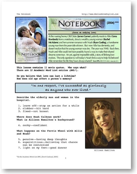 Movies Grow English Esl Movie Lesson The Notebook