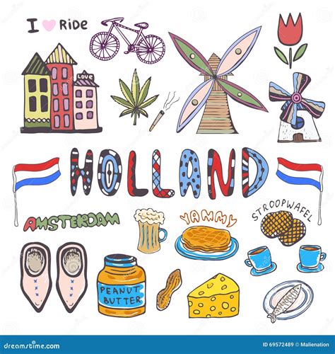 Doodle Hand Sketch Collection Of Holland Icons Netherlands Culture