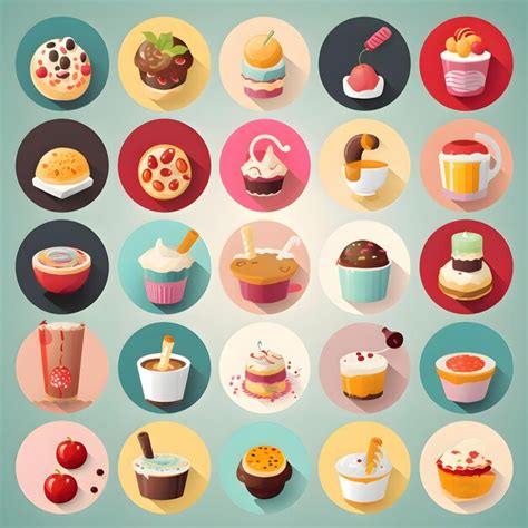 Premium AI Image Cupcakes And Desserts Icons Set In Flat Style Vector