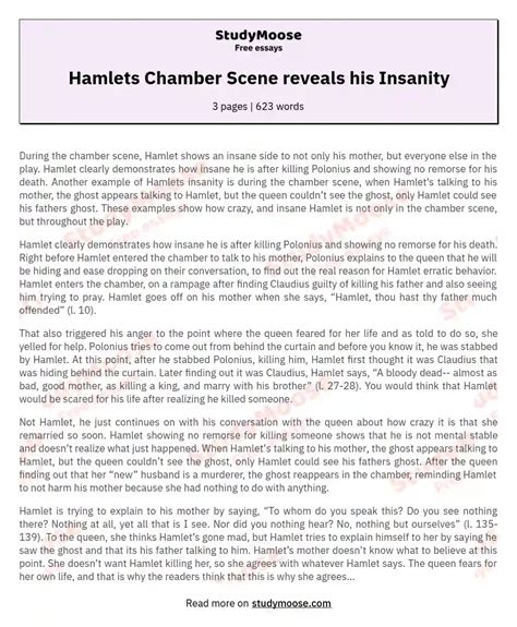 Hamlets Chamber Scene Reveals His Insanity Free Essay Example