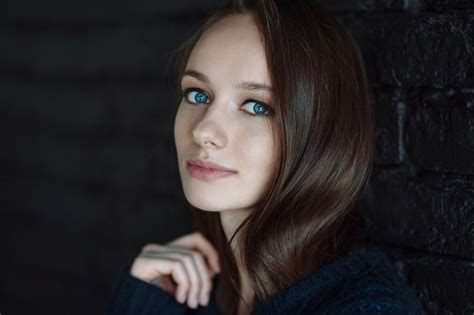 Face Women Model Portrait Long Hair Blue Eyes Brunette Looking