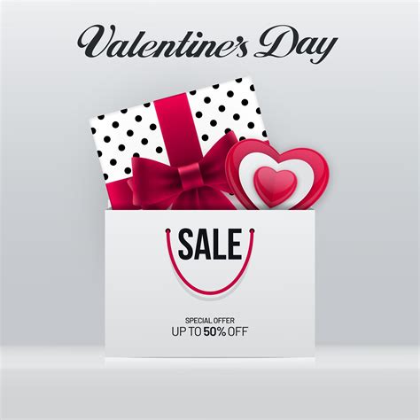 Valentines Day Sale Poster Design with Gift Box and Bag 1851138 Vector