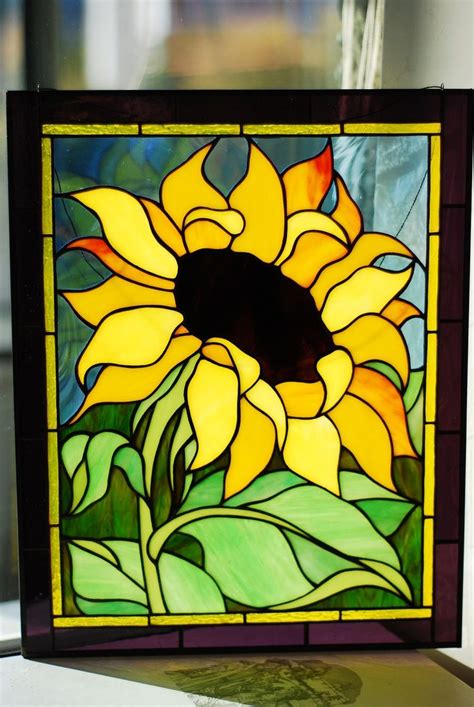 Stained Glass Panel Yellow Sunflower Stained Glass Window Hangings