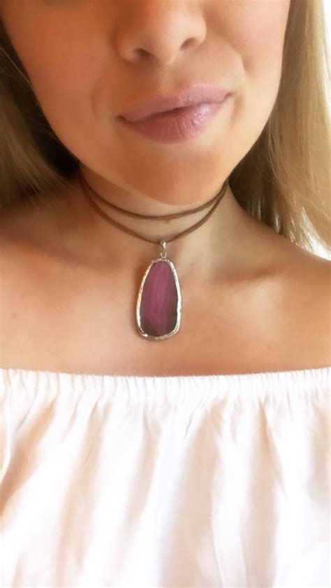 Pink Agate Wrap Necklace Cute Handmade Womens Boho Jewelry