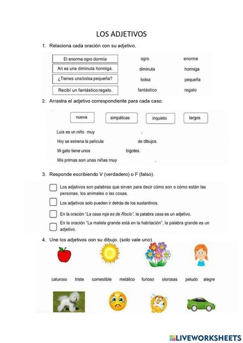 Los Adjetivos Interactive Activity For Primaria Adjetivos