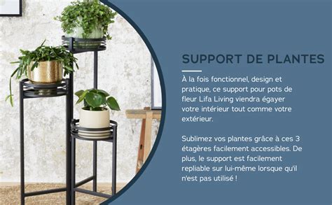 LIFA LIVING Support de Plantes d Intérieur 3 Étages Noir Support pour