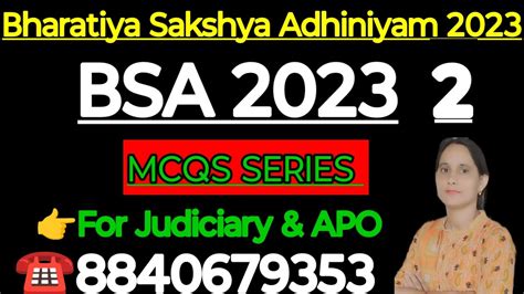 BSA Bharatiya Sakshya Adhiniyam 2023 MCQS Series Part 2 BSA 2023 MCQS