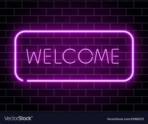 Neon Welcome Banner Color Frame On Brick Vector Image