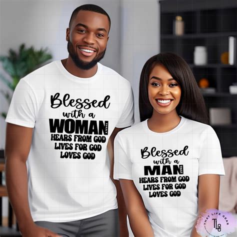 Matching Couples Shirt Christian Couples Tees Blessed With A Woman or ...