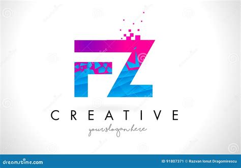 Fz F Z Letter Logo With Shattered Broken Blue Pink Texture Design