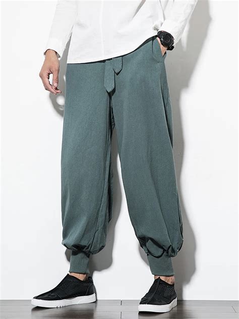 Mr Donoo Chinese Style Cotton Linen Loose Jogger Pants Men Streetwear