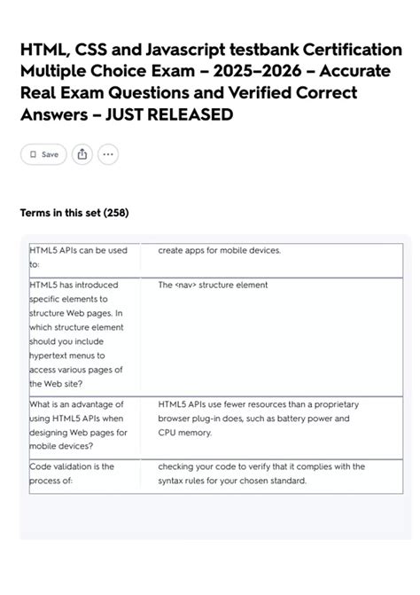 html css  javascript testbank certification multiple choice exam