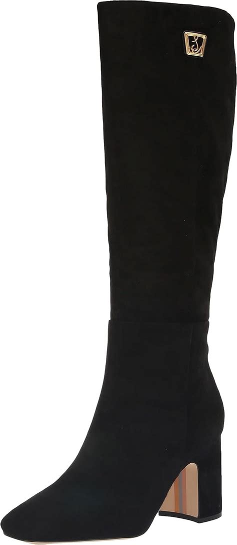 Sam Edelman Faren Black Suede Squared Toe Block Heeled Knee High ...