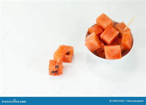 Watermelon Chunks on White Background Stock Photo - Image of bicolor ...