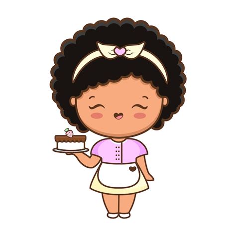 Premium Vector Cartoon Cute Girl With Cake Illustration Premium Vector