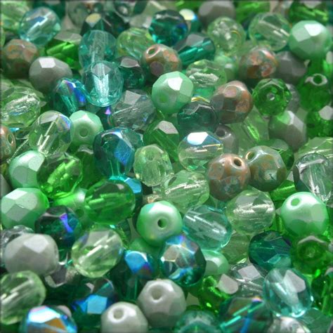 Fire Polished Czech Glass 6mm Beads Green Mix Somerset Beads