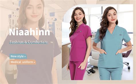 Niaahinn Classic Scrub Set For Women Scrubs Top Workwear Yoga Jogger