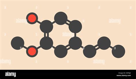 Isoeugenol fragrance molecule. Stylized skeletal formula (chemical structure). Atoms are shown ...