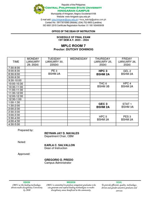 CBM Final Exam Schedule 2023-2024 | PDF