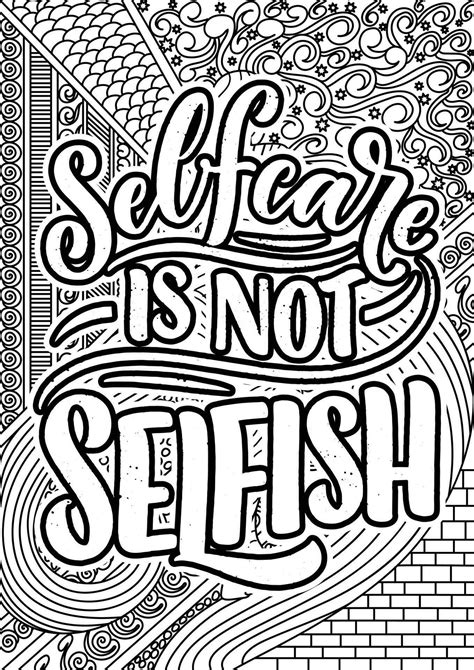 Selfcare Is Not Selfish Motivational Quotes Coloring Pages Design