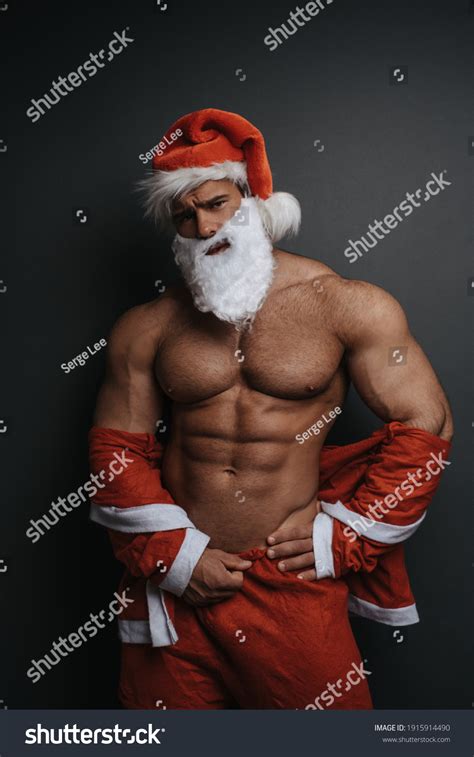 Shirtless Muscular Man Santa Hat Grey Stock Photo Shutterstock