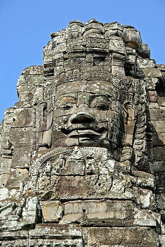 Carved Face On Gopura On East Side Bayon Temple Angkor Thom