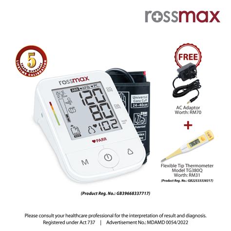 Rossmax Parr” Automatic Blood Pressure Monitor Arm Model X5 Home