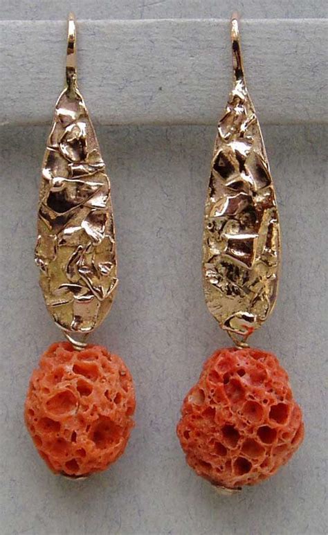 Earring Kt Gold Coral Orecchini Orecchini Di Corallo Gioielli