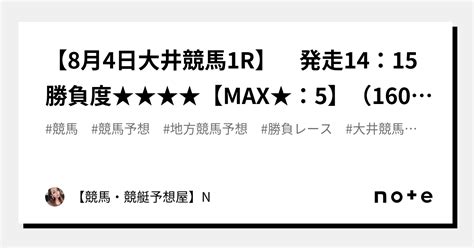 💛💛【8月4日大井競馬1r】 発走14：15勝負度★★★★【max★：5】（1600㍍ 14頭）💛💛オープニング勝負レース｜【競馬・競艇予想屋】n