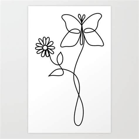 Butterfly And Daisy One Line Drawing Art Print By Lily Ting Society6