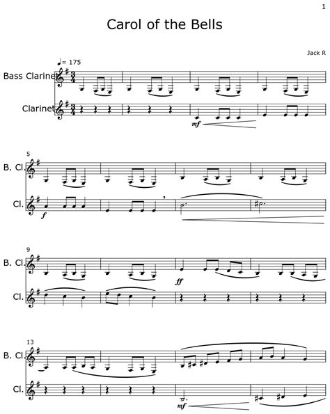 Carol Of The Bells Sheet Music For Bass Clarinet Clarinet